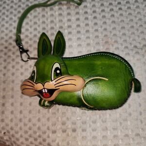 HANDMADE GENUINE LEATHER EMBOSSED RABBIT WRISTLET BAG